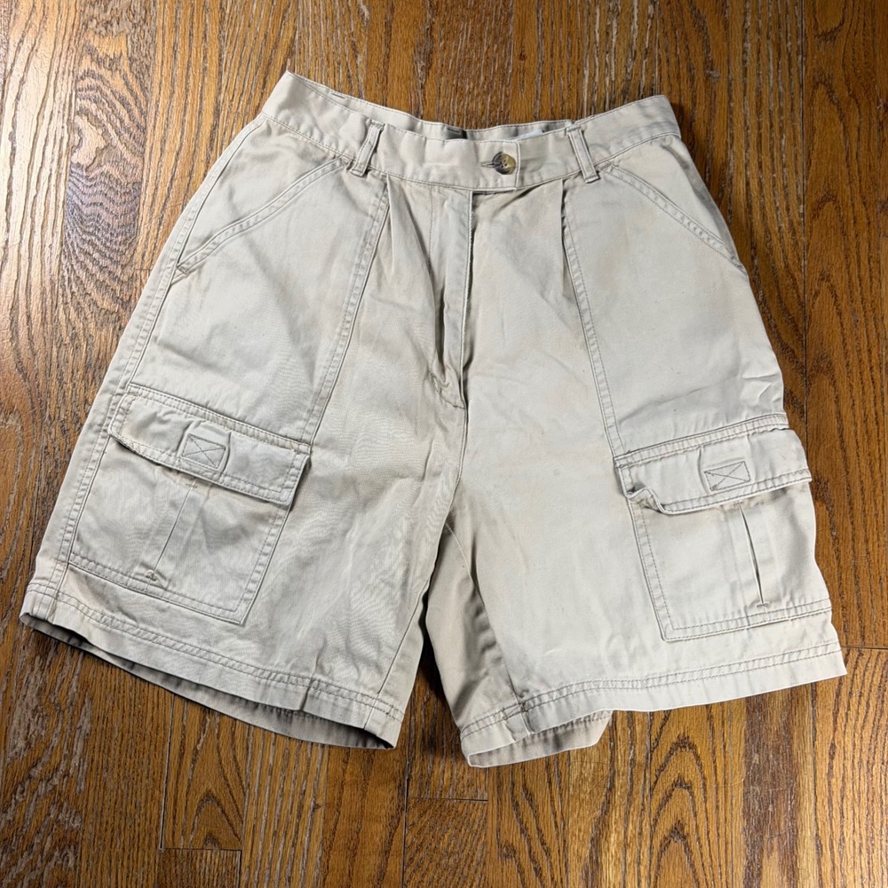 Vintage Woolrich Womens Khaki Tan Cargo Shorts High Rise Utility Hiking Size S